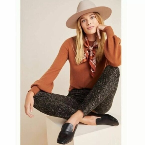 Anthropologie Adriano Goldschmied Gray Stevie Paisley High Rise Velvet Pants - Picture 1 of 8